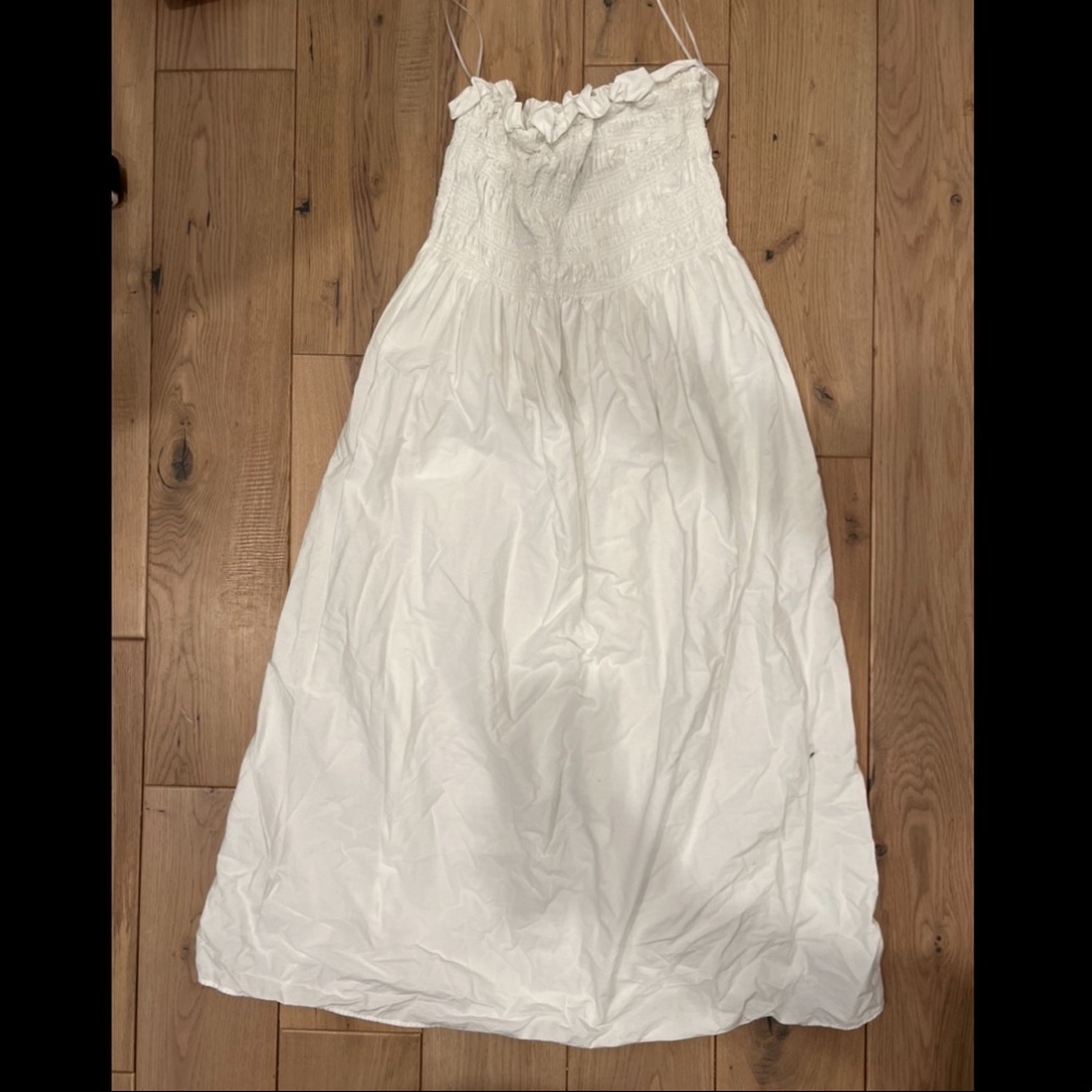 H&M White Poplin Smocked Strapless Dress